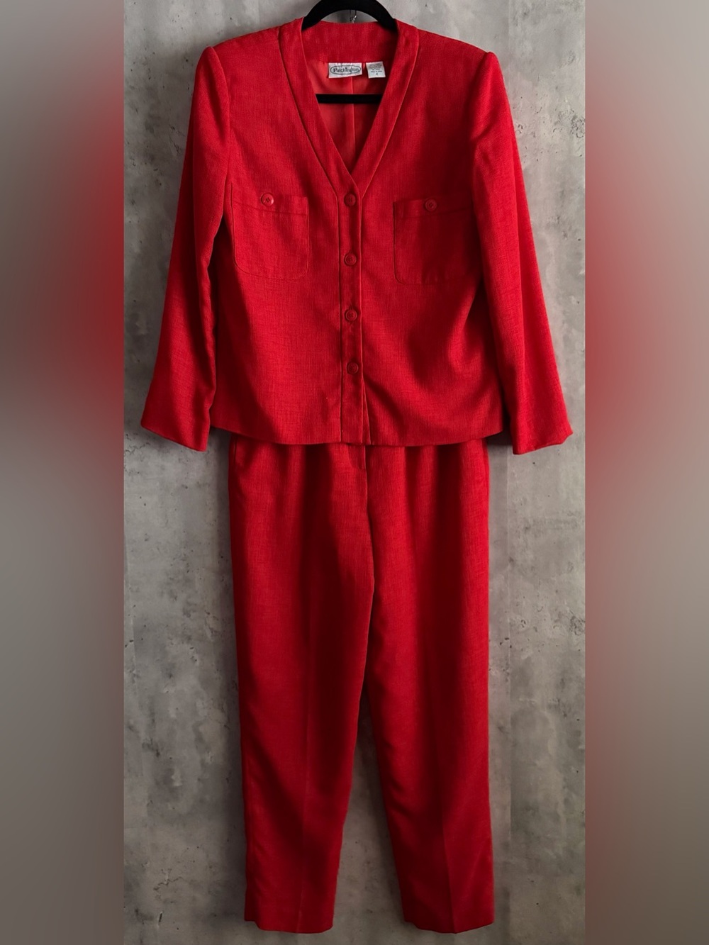 VTG Patchington Womens Linen Red Long Sleeve ButtonUp Jacket Pocket Pant Set Sz4